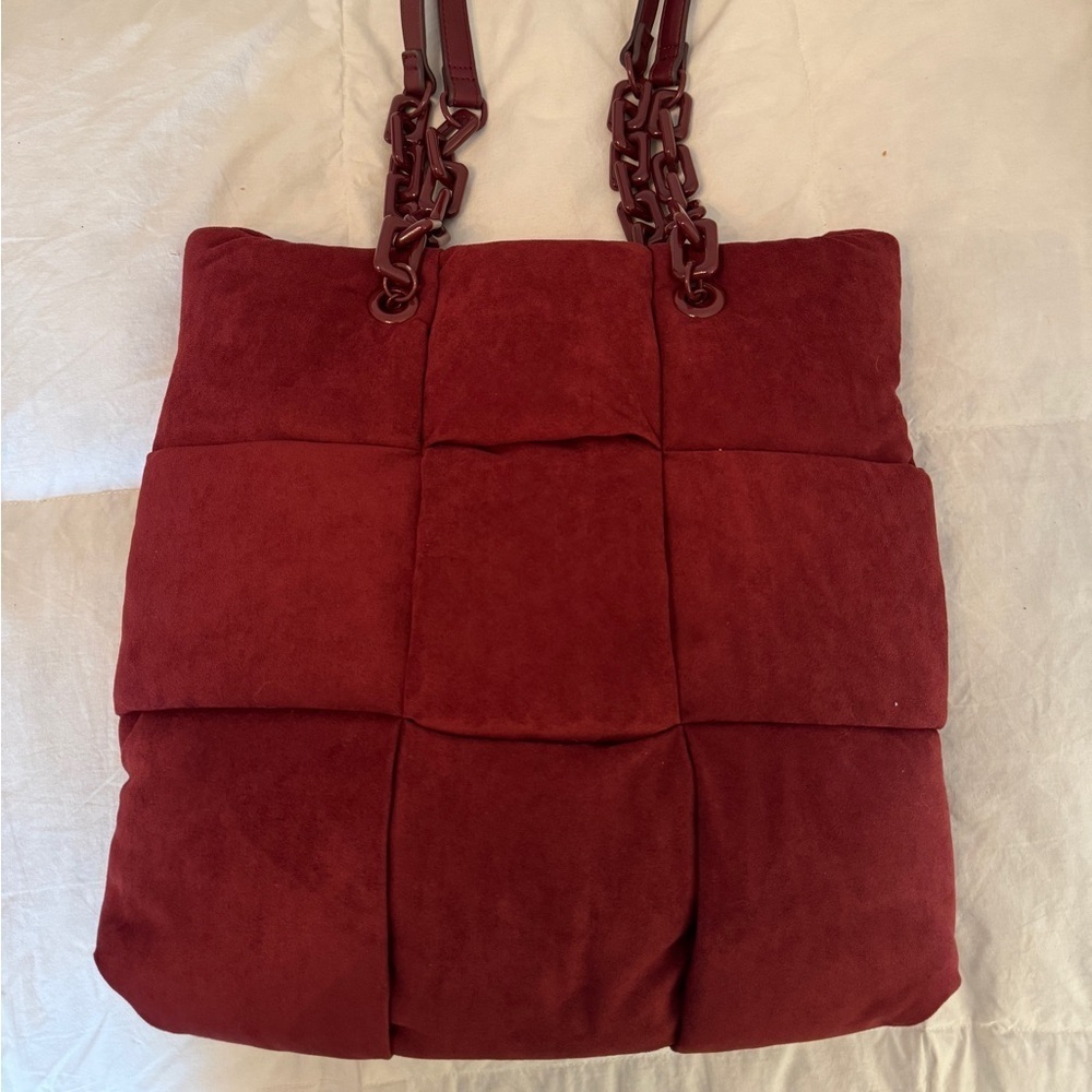 Cherry Red Burgundy Suede Tote Bag - Picture 2 of 4